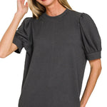Puff Sleeve Tee - Black Tops Zenana