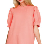 Puff Sleeve Tee - Coral Tops Zenana
