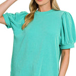 Puff Sleeve Tee - Turquoise Tops Zenana