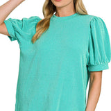 Puff Sleeve Tee - Turquoise Tops Zenana