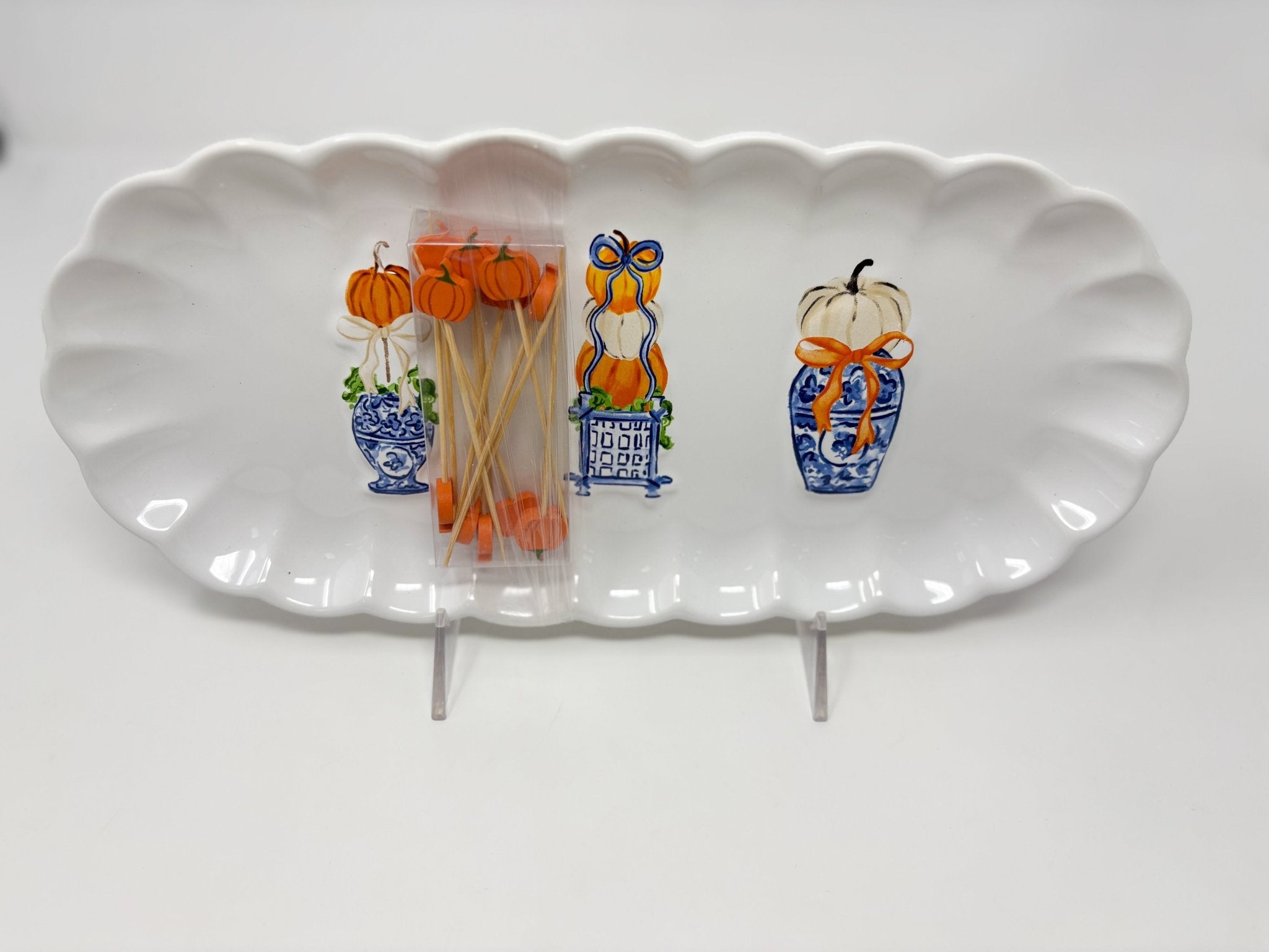 Pumpkin Topiary Tray & Toothpick Set Seasonal Mudpie