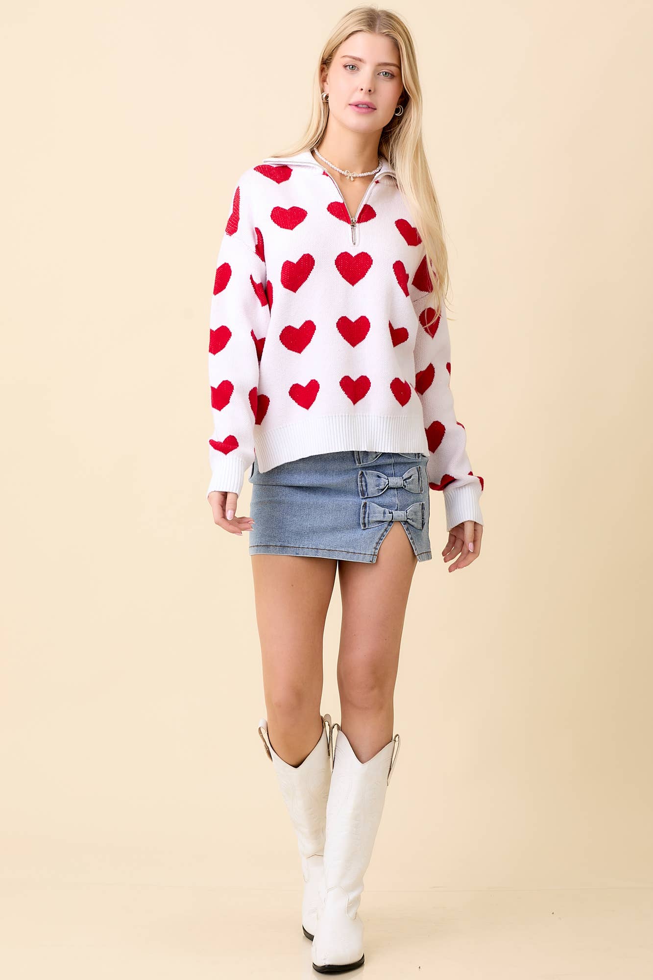 Queen of Hearts Half Zip Sweater Sweaters Main Strip