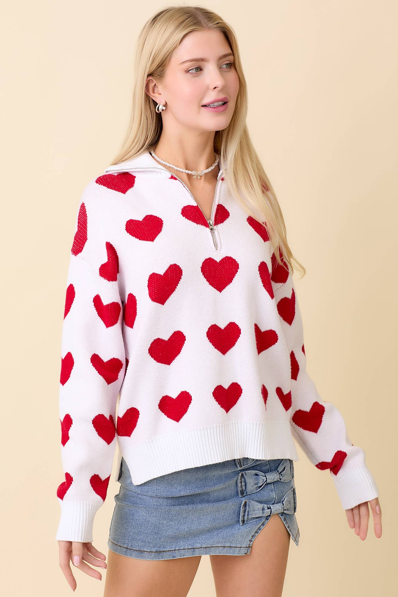 Queen of Hearts Half Zip Sweater Sweaters Main Strip