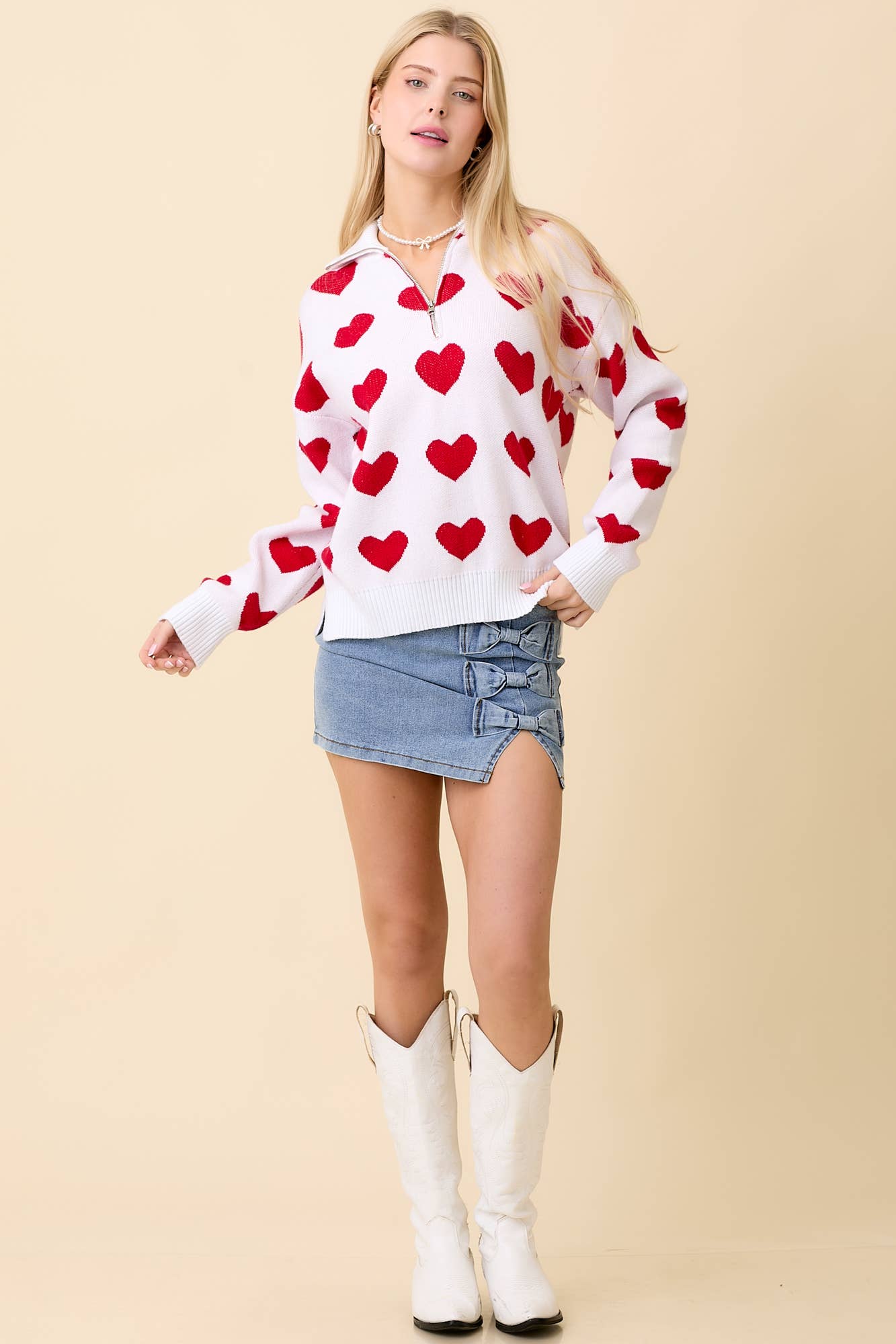 Queen of Hearts Half Zip Sweater Sweaters Main Strip