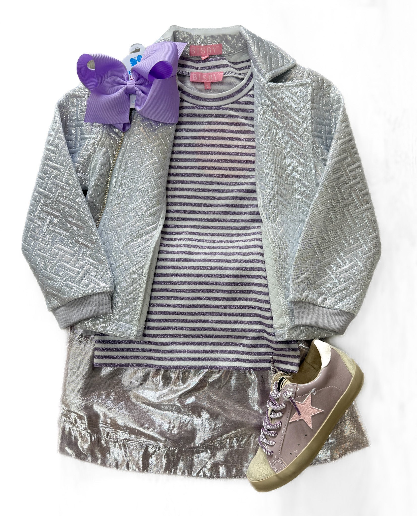 Quilted Moto Jacket - Silver Girls Outerwear Bisby