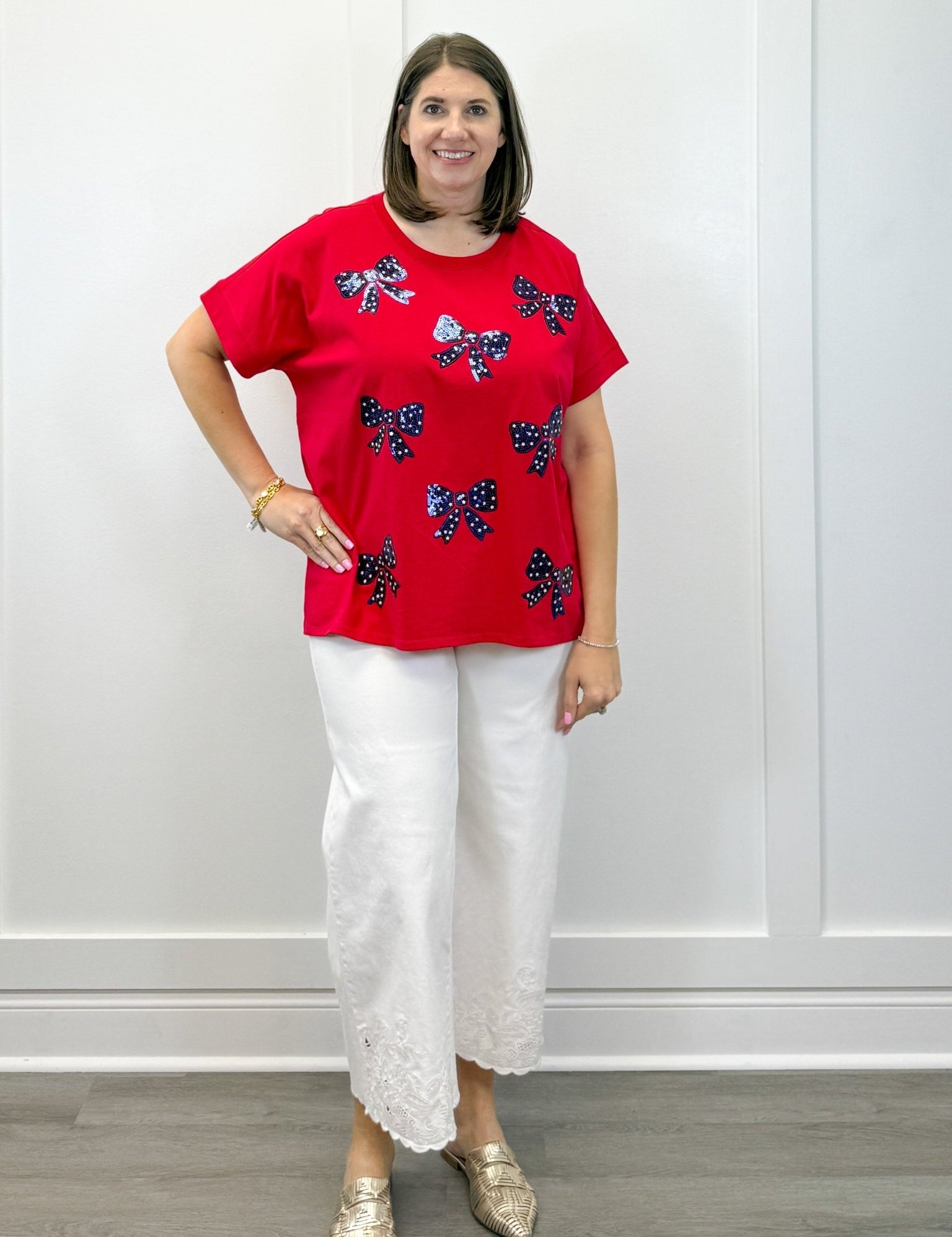 Red Americana Sparkle Top Tops Mudpie