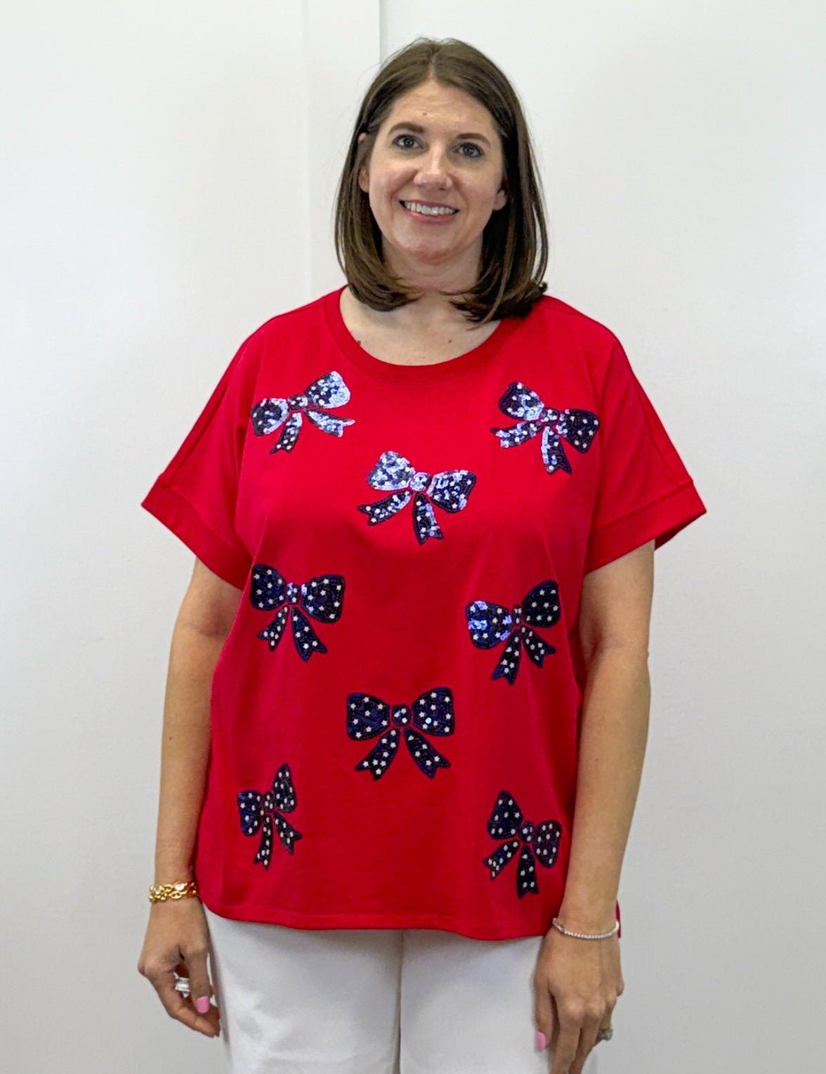 Red Americana Sparkle Top Tops Mudpie