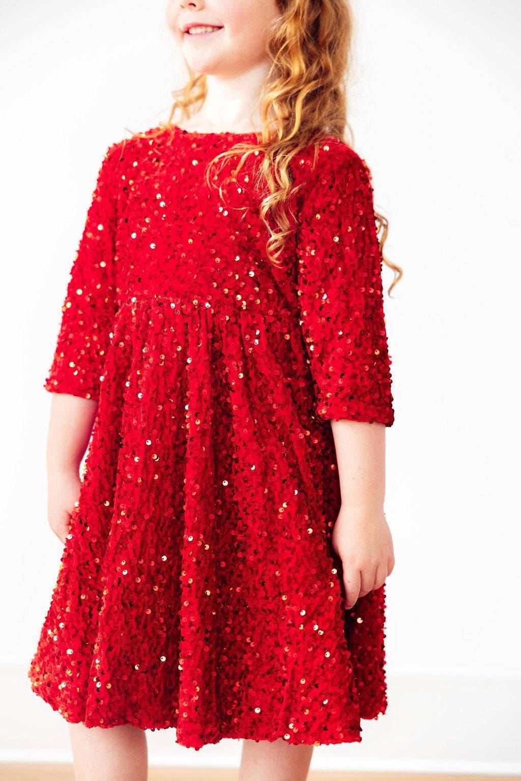 Red Velvet Sequin Dress Girls Occasion Dresses Mila & Rose
