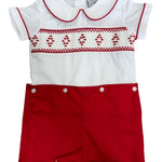 Red & White Smocked Geo Shortall Boys Bubbles + Rompers Three Sisters