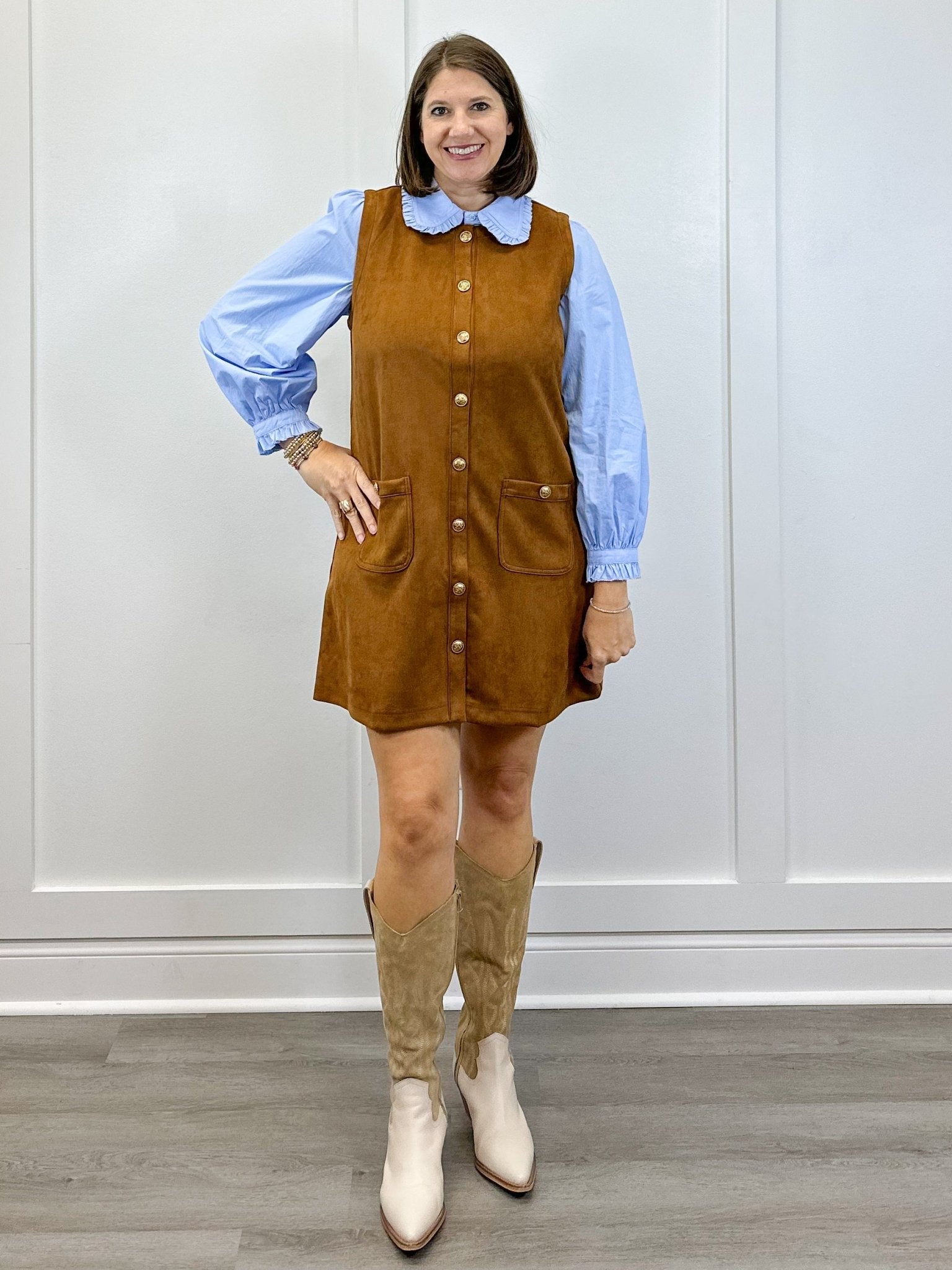 Regency Ruffle Button-Down Top - Lt. Blue Tops Jodifl