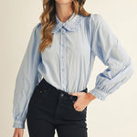 Regency Ruffle Button-Down Top - Lt. Blue Tops Jodifl
