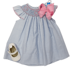 Riley Angel Wing Bishop - Blue Tiny Stripe Girls Occasion Dresses Petit Bebe
