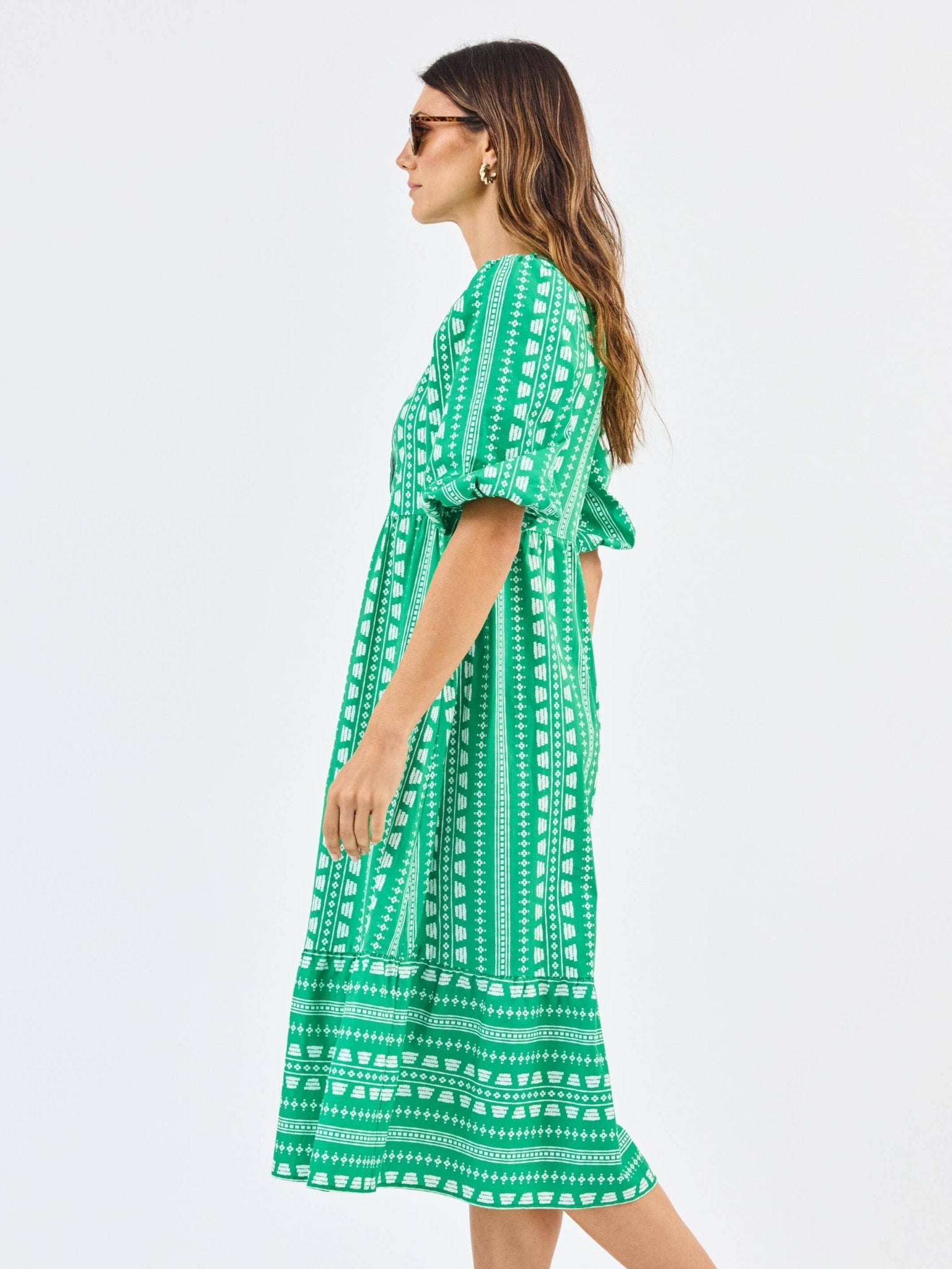 Riley Dress - Heritage Stitch Green Long Dresses Mary Square