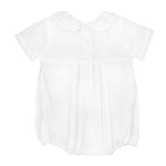 Romper with Smocking - White Boys Bubbles + Rompers Petit Ami & Zubels