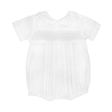 Romper with Smocking - White Boys Bubbles + Rompers Petit Ami & Zubels