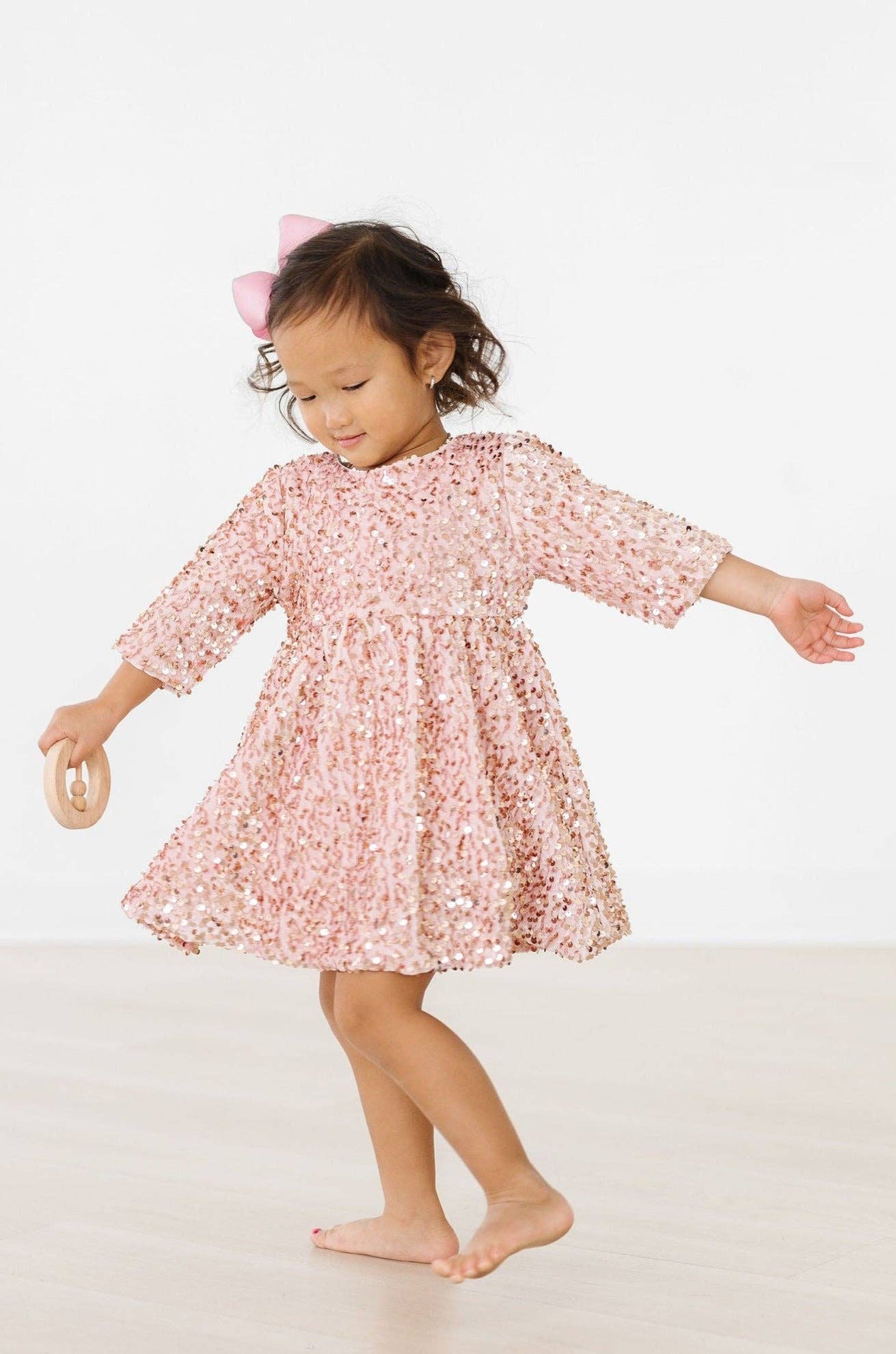Rose Gold Velvet Sequin Dress Girls Occasion Dresses Mila & Rose