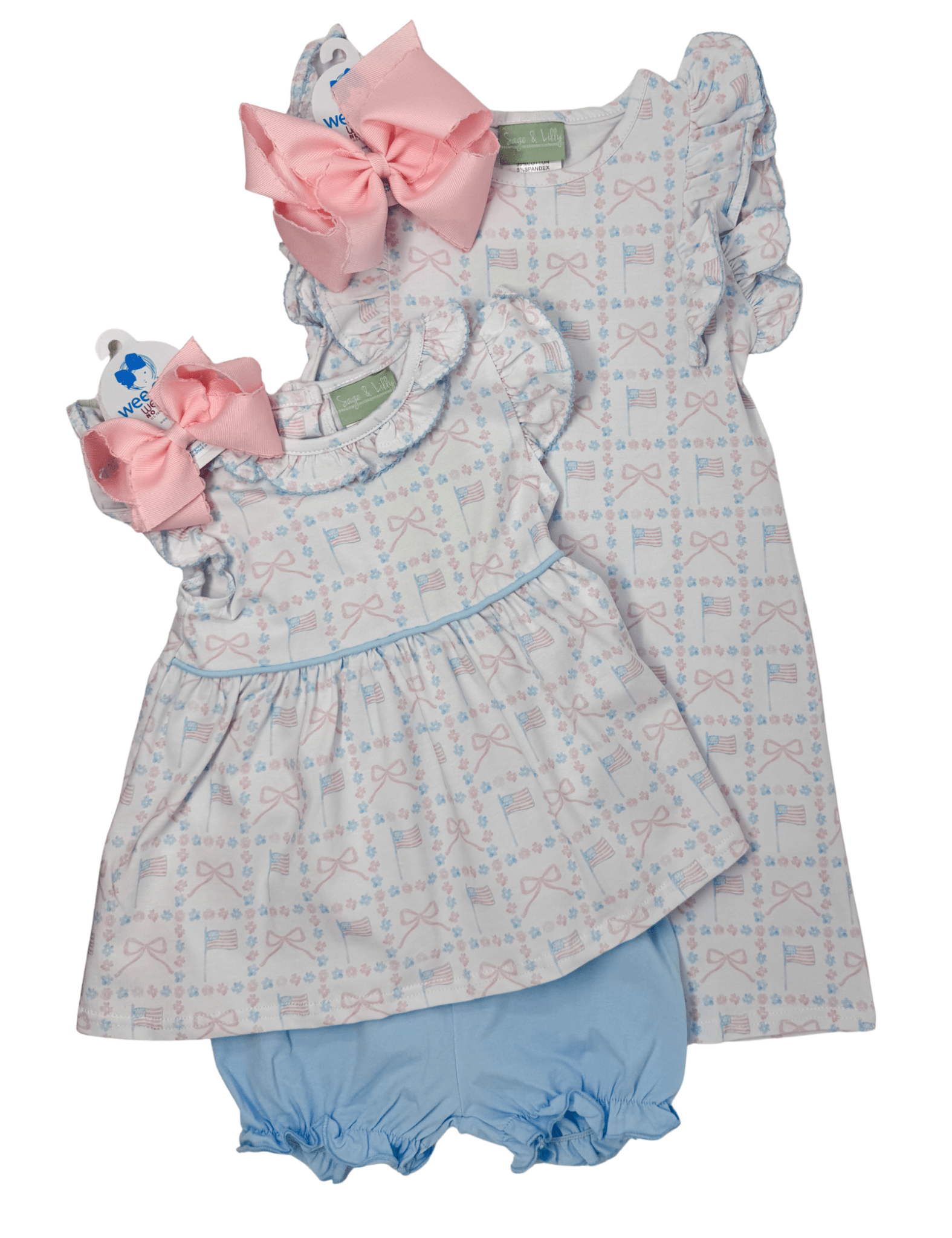 Ruffle Neck Bloomer Set - USA Flags Girls Sets Sage & Lilly