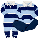 Rugby Polo Romper - Varsity Stripe - Sugar Babies Children's Boutique/Meg's Shoppe