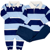 Rugby Polo Romper - Varsity Stripe - Sugar Babies Children's Boutique/Meg's Shoppe