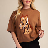 Saddle Up Short Sleeve Sweater - Sugar Babies Children's Boutique/Meg's Shoppe