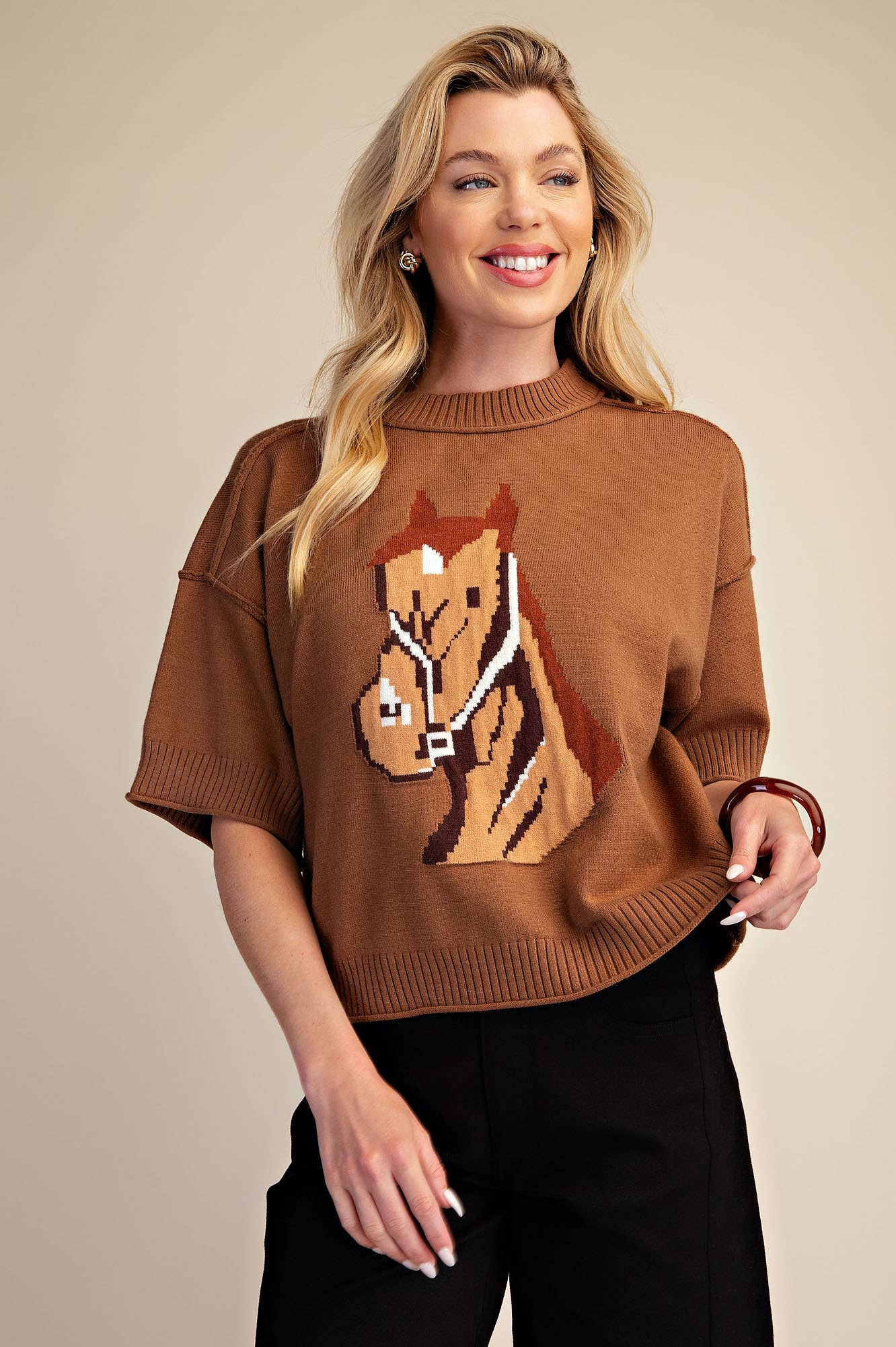 Saddle Up Short Sleeve Sweater - Sugar Babies Children's Boutique/Meg's Shoppe