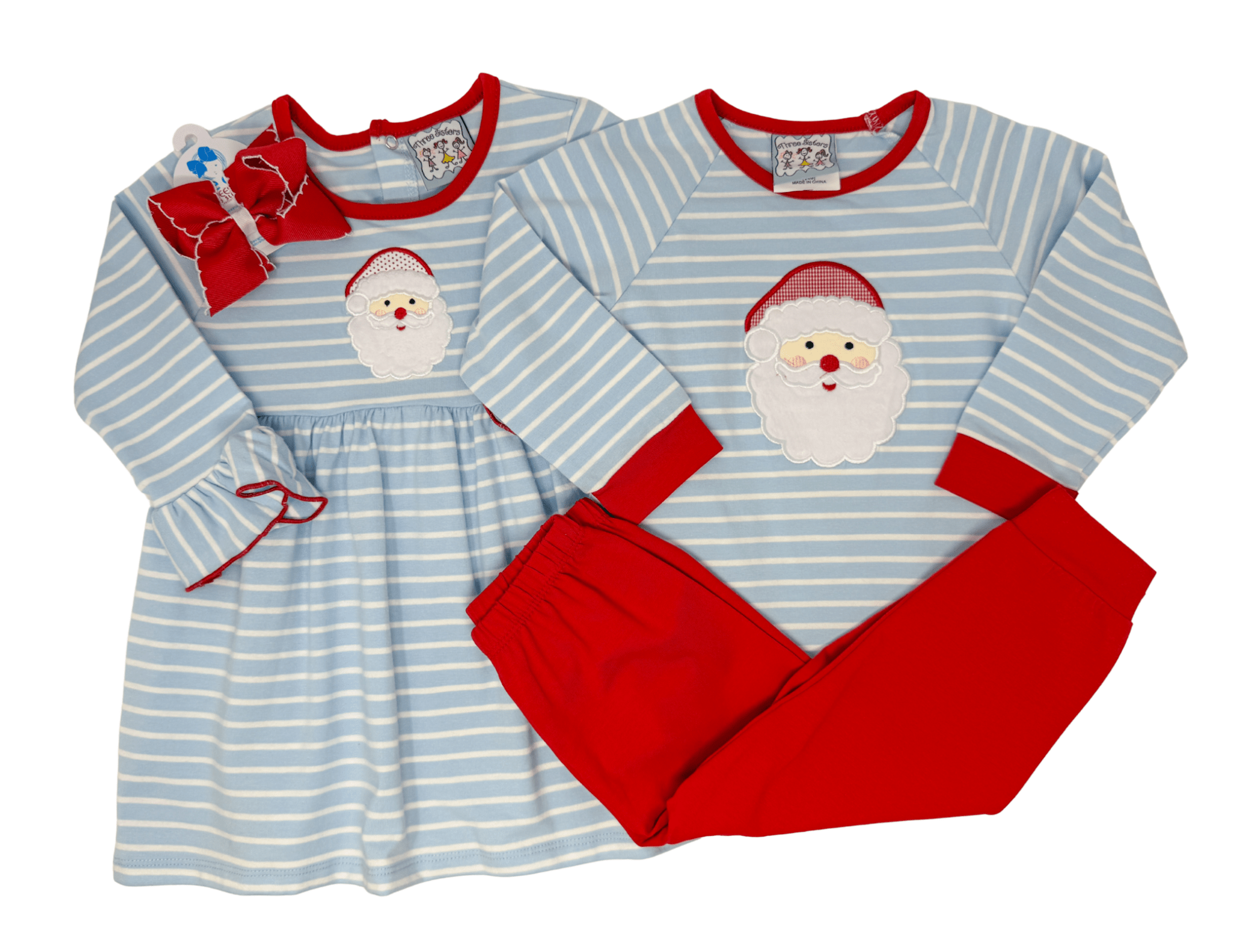 Santa Applique L/S Dress Girls Play Dresses Three Sisters