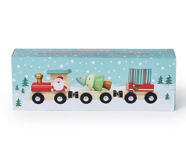 Santa Hand Crafted Wooden Magnetic Train Set Seasonal Two's Company
