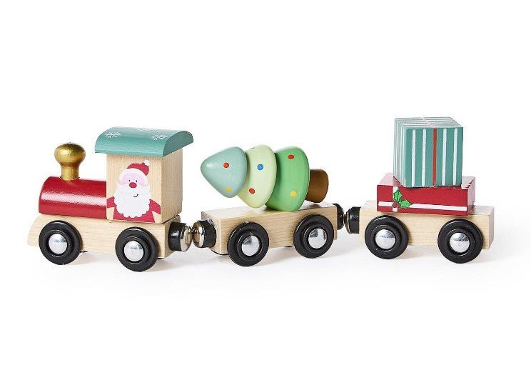 Santa Hand Crafted Wooden Magnetic Train Set Seasonal Two's Company
