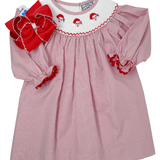 Santa Smocked L/S Bishop Dress Girls Occasion Dresses Three Sisters
