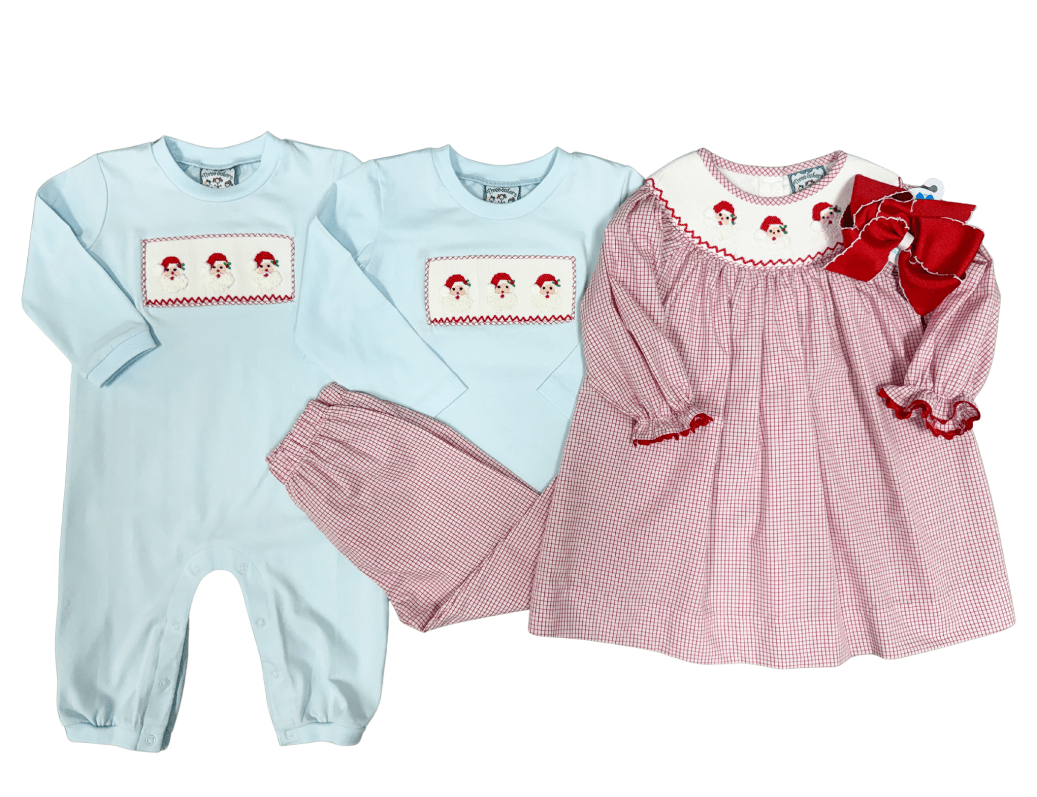 Santa Smocked L/S Bishop Dress Girls Occasion Dresses Three Sisters