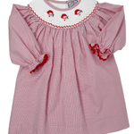 Santa Smocked L/S Bishop Dress Girls Occasion Dresses Three Sisters