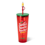 Santa's Favorite Teacher Plastic Tumbler 24oz - Sugar Babies Children's Boutique/Meg's Shoppe