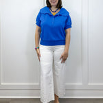 Scallop Popover Polo - Blue Tops Umgee