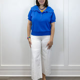 Scallop Popover Polo - Blue Tops Umgee