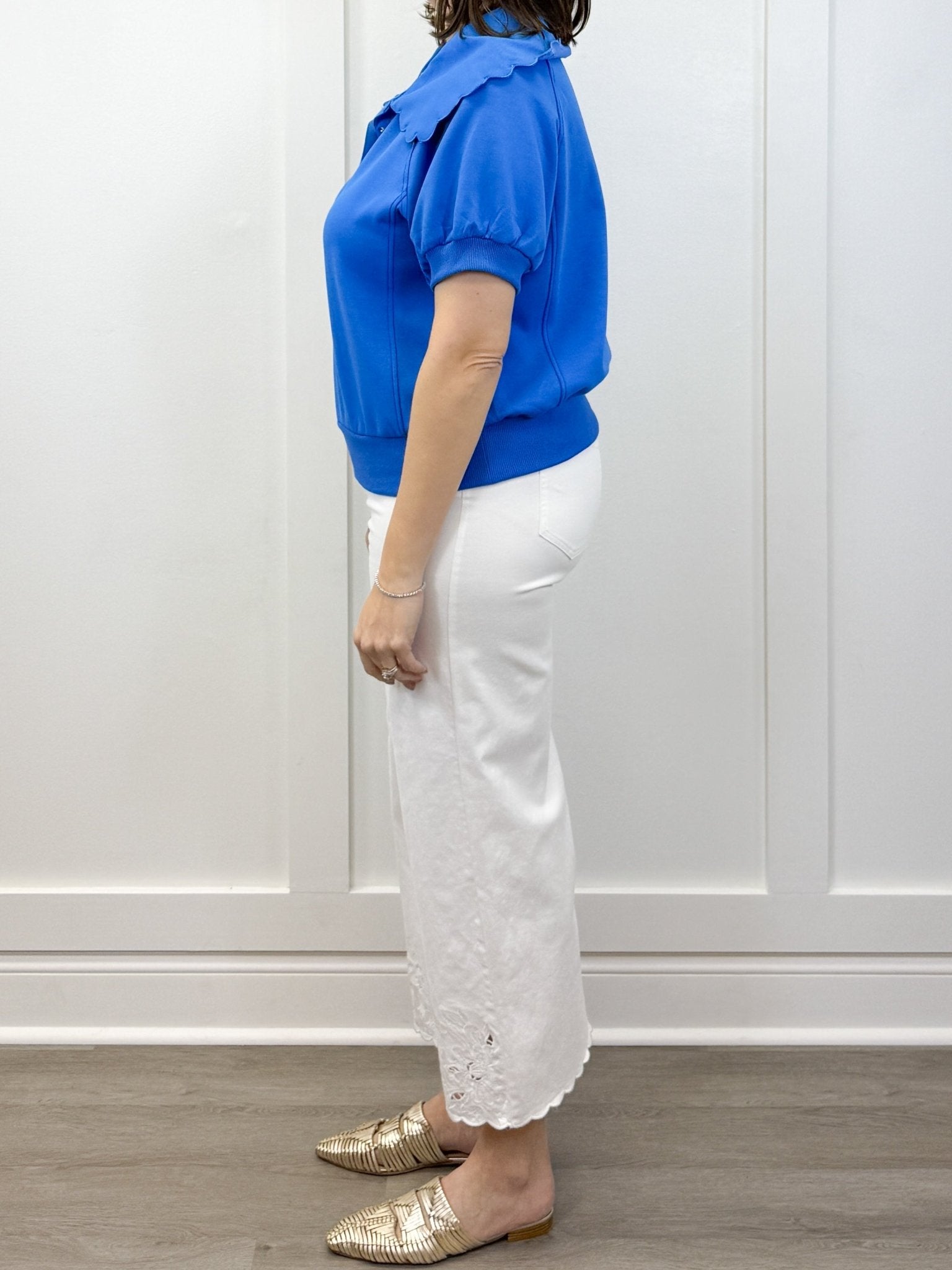 Scallop Popover Polo - Blue Tops Umgee