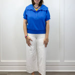 Scallop Popover Polo - Blue Tops Umgee
