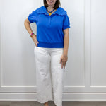 Scallop Popover Polo - Blue Tops Umgee