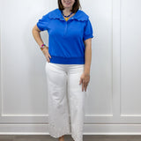 Scallop Popover Polo - Blue Tops Umgee