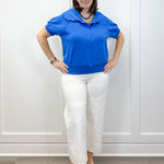 Scallop Popover Polo - Blue Tops Umgee
