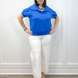 Scallop Popover Polo - Blue Tops Umgee