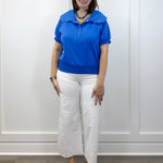 Scallop Popover Polo - Blue Tops Umgee