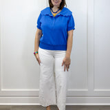 Scallop Popover Polo - Blue Tops Umgee
