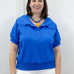 Scallop Popover Polo - Blue Tops Umgee