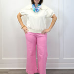 Scallop Popover Polo - Cream Tops Umgee