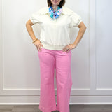 Scallop Popover Polo - Cream Tops Umgee