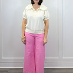 Scallop Popover Polo - Cream Tops Umgee