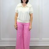 Scallop Popover Polo - Cream Tops Umgee