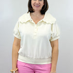 Scallop Popover Polo - Cream Tops Umgee