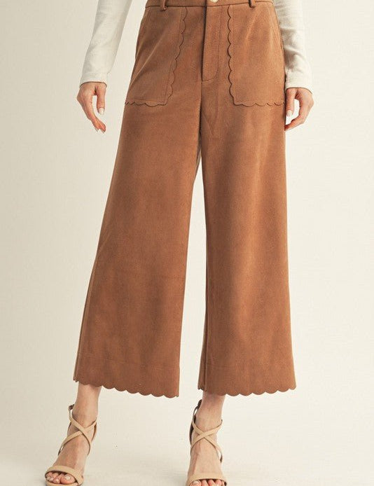 Scalloped Suede Culottes - Camel Pants Jodifl
