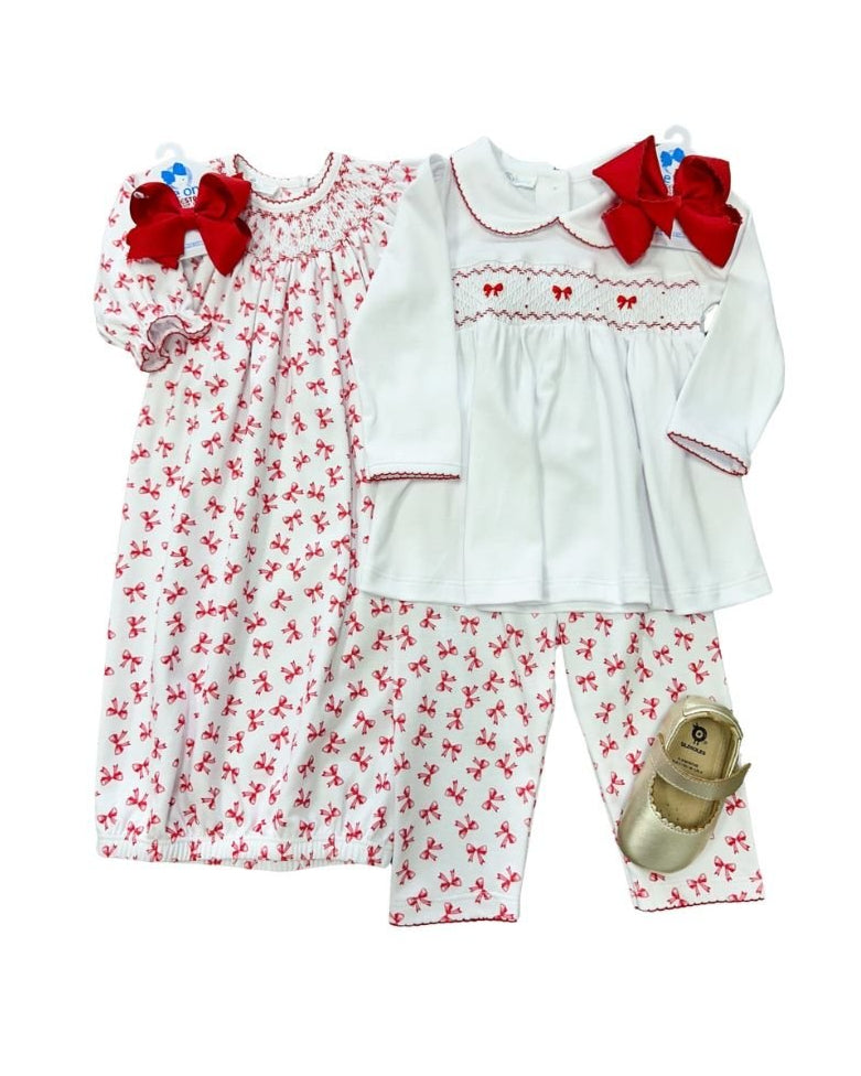 Scarlett Bows Bishop L/S Gown - Red Baby Sleepwear Magnolia Baby